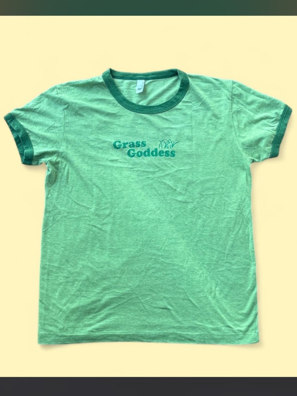 Vintage Grass Goddess Short Sleeve Ringer Tee - Green